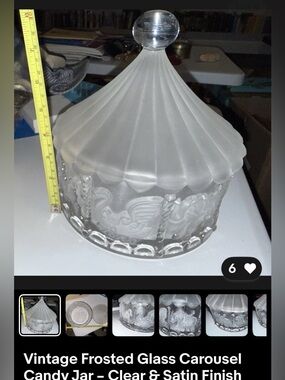 Vintage Frosted Glass Carousel Candy Jar – 1980s Reissue of 1930s Style